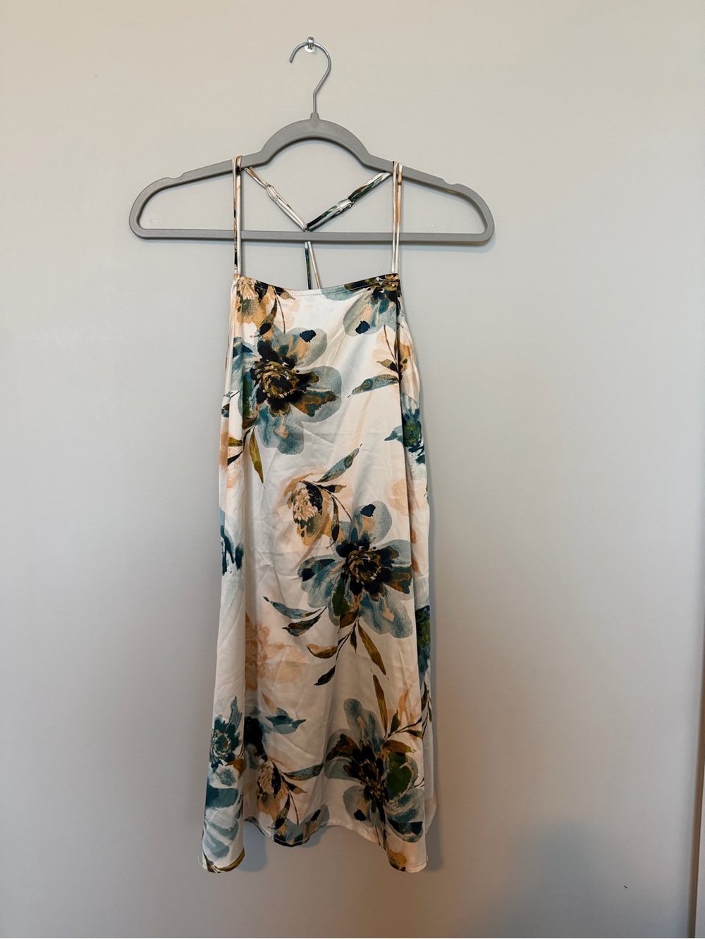 Floral Slip Mini Dress in Cream and Teal